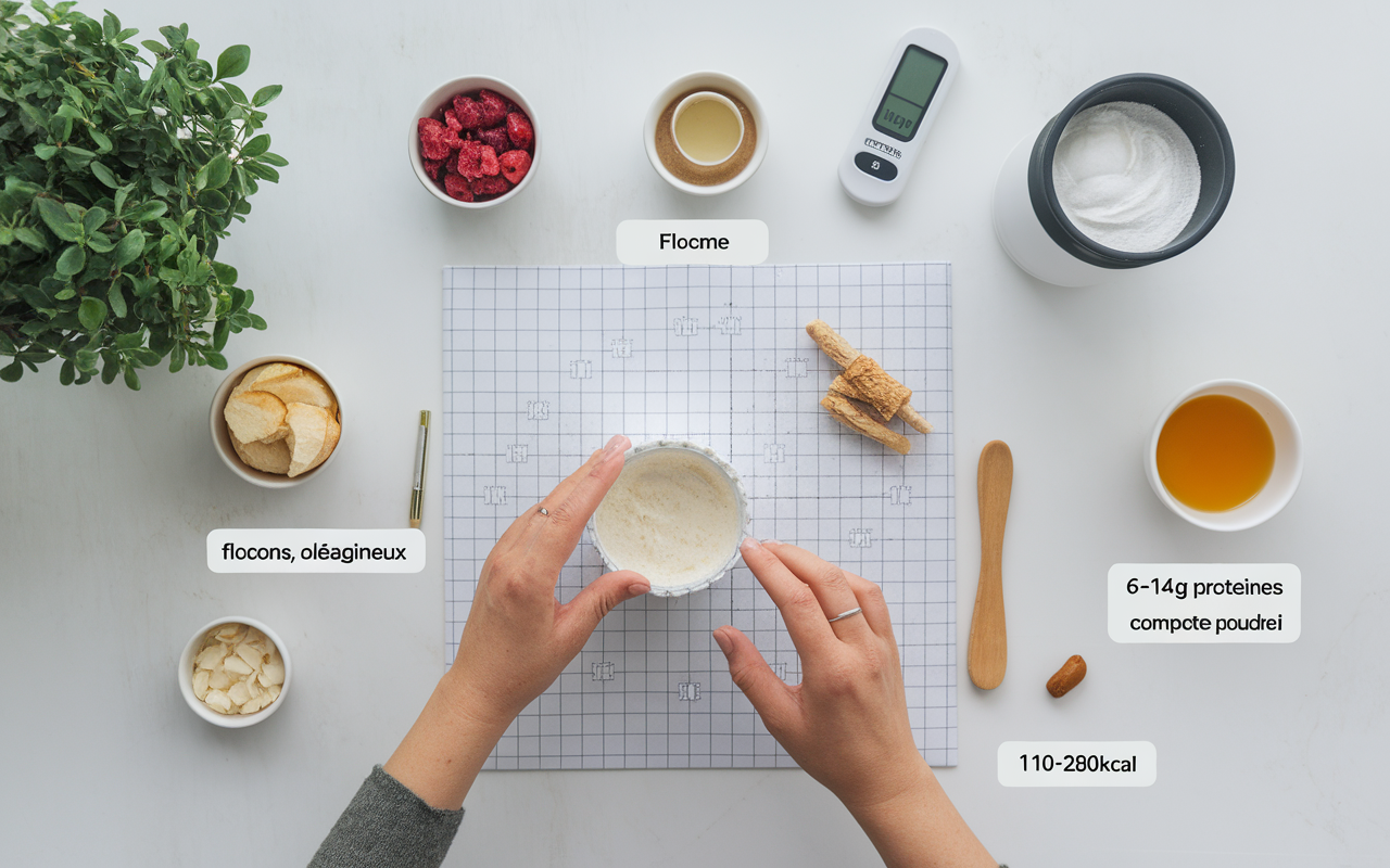 Ingredients et barres de cereales proteinees maison sur minuteur