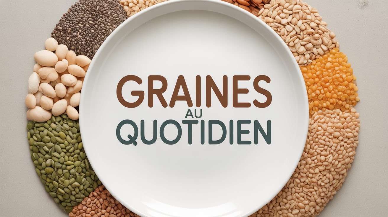 assiette melange graines chia lin courge tournesol sesame vue dessus