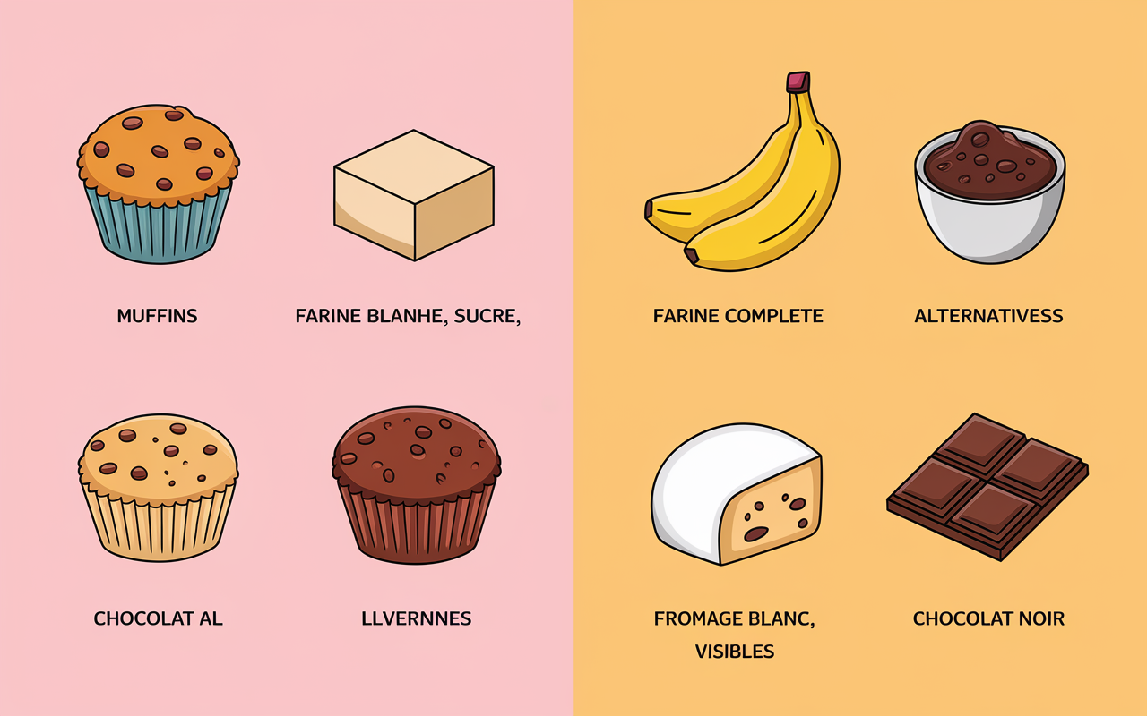 Tableau alternatifs healthy muffins banane chocolat