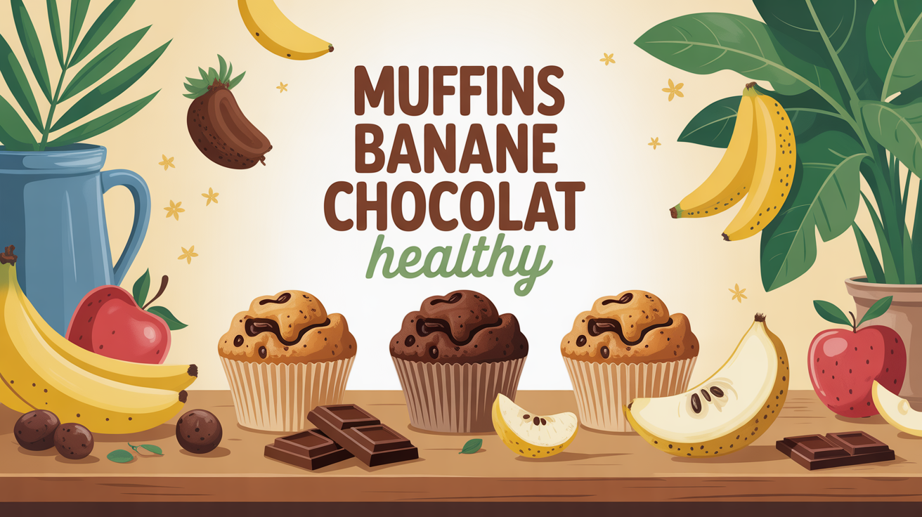 Muffins sains à la banane et au chocolat noir sur une table