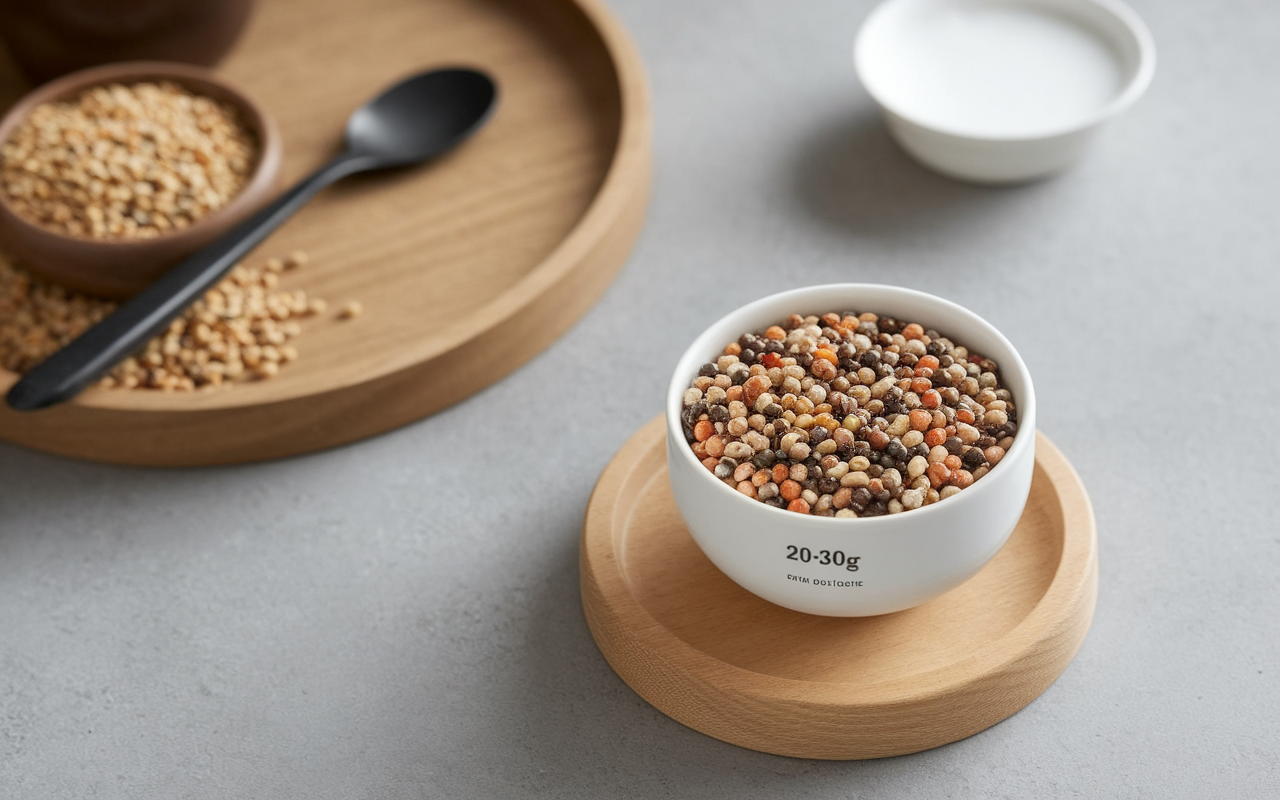 bol melange graines 20 30g sur balance cuisine
