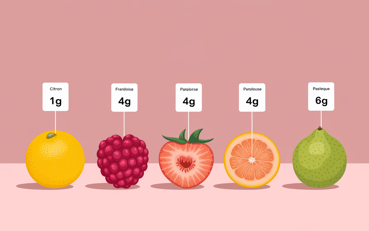 Tableau fruits moins sucres citron framboise fraise pasteque pamplemousse