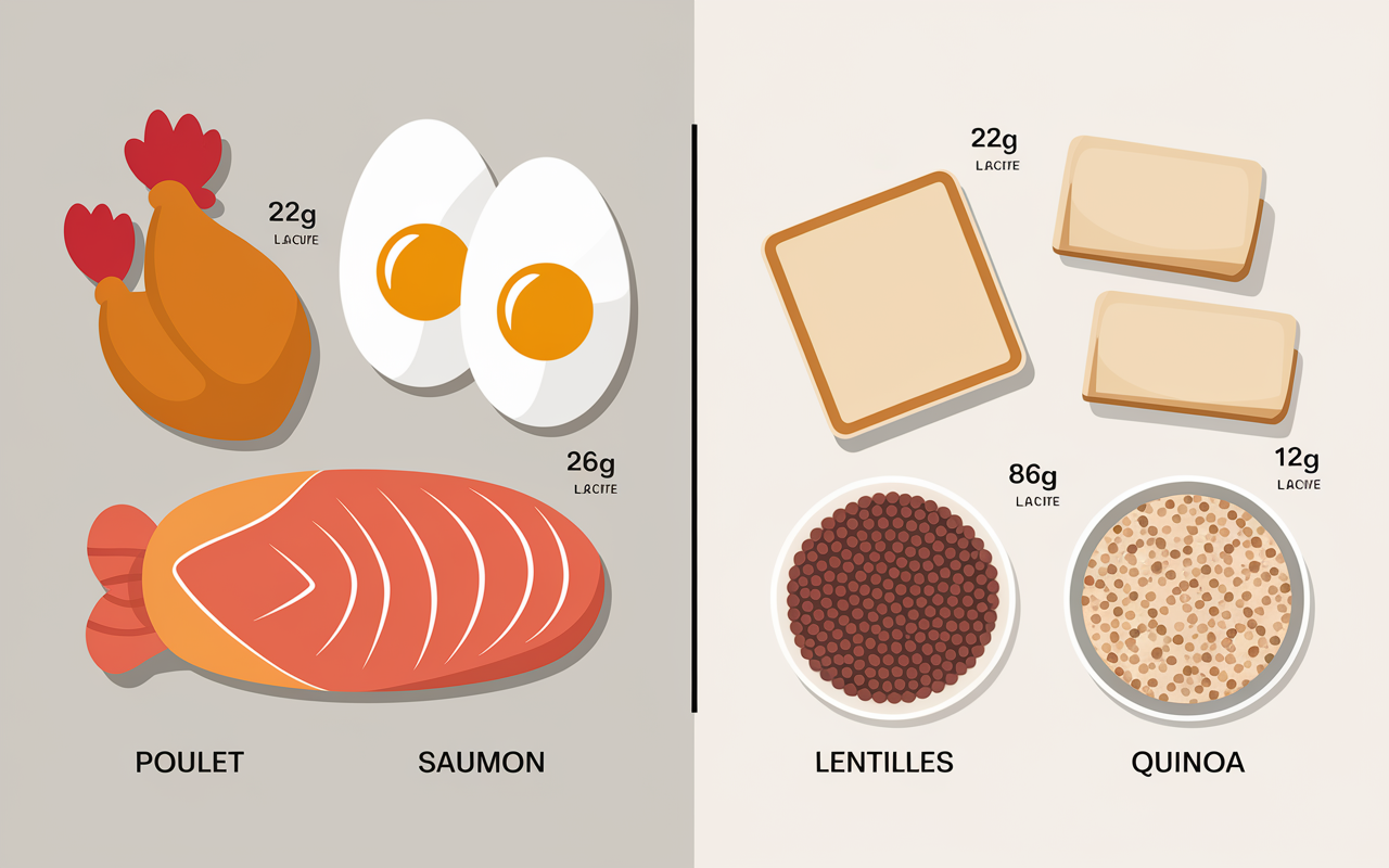 repas protéinés tableau comparatif animaux végétaux infographie