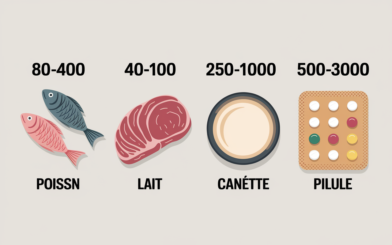 Tableau aliments taurine apports naturels et sythetiques