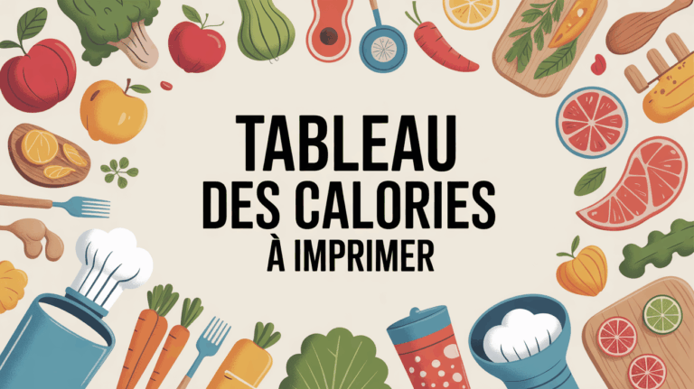 tableau des calories a imprimer avec aliments sur table