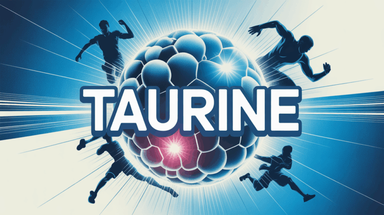 Visuel taurine molecule entourée de sportifs et effets lumineux