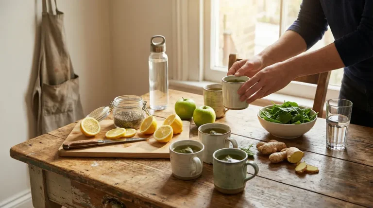 table bois ingrédients naturels boissons minceur saine