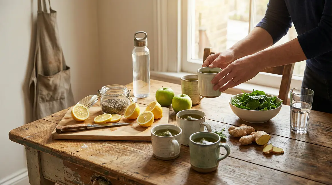 table bois ingrédients naturels boissons minceur saine