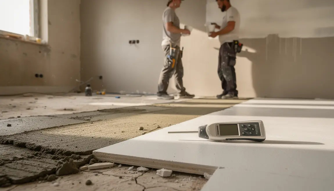chantier intérieur plusieurs matériaux à différents temps de séchage