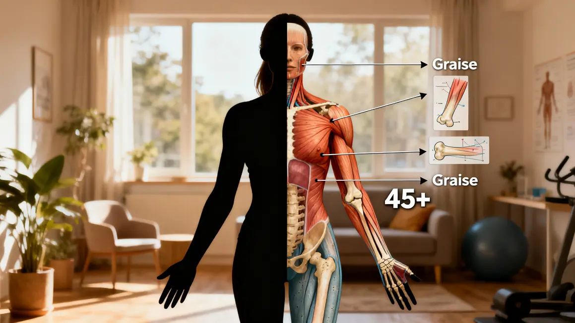 infographie corps femme menopause muscle os graisse