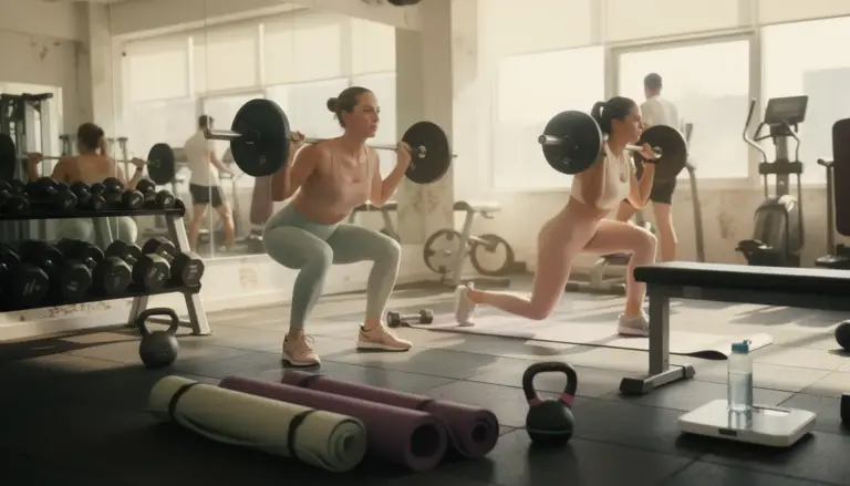 Femmes mince en musculation dans salle lumineuse