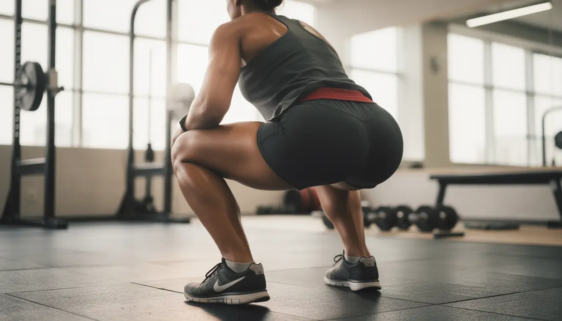 sportif réalise squat fessier profond posture et muscles en salle