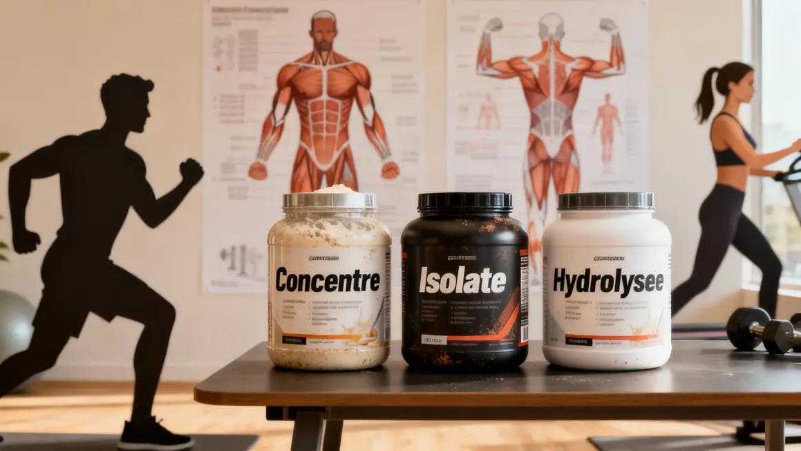 Trois pots whey protéine concentré isolate hydrolysée