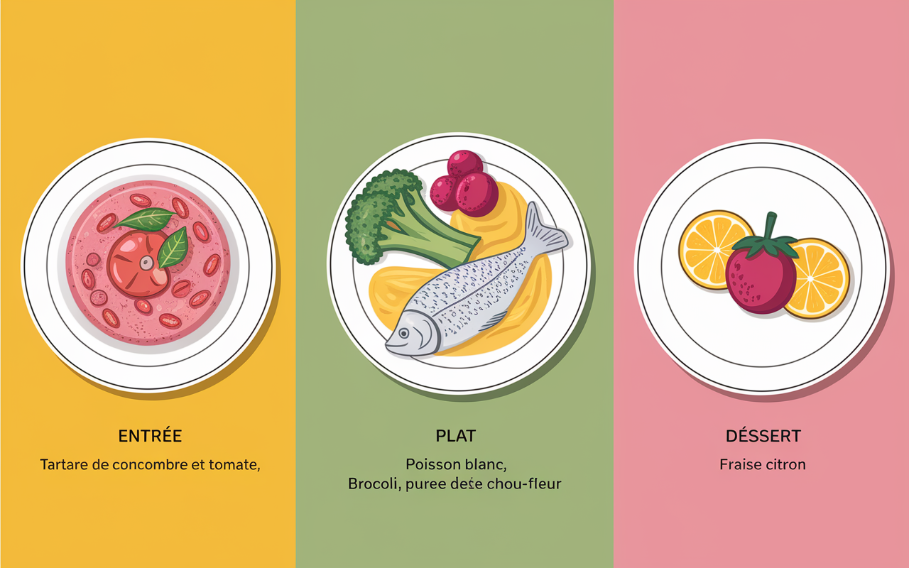 repas aliments faibles en calories presentation assiettes kcal