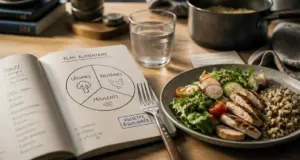 Plan alimentaire pour perte de poids : assiette idéale, légumes, protéines, féculents