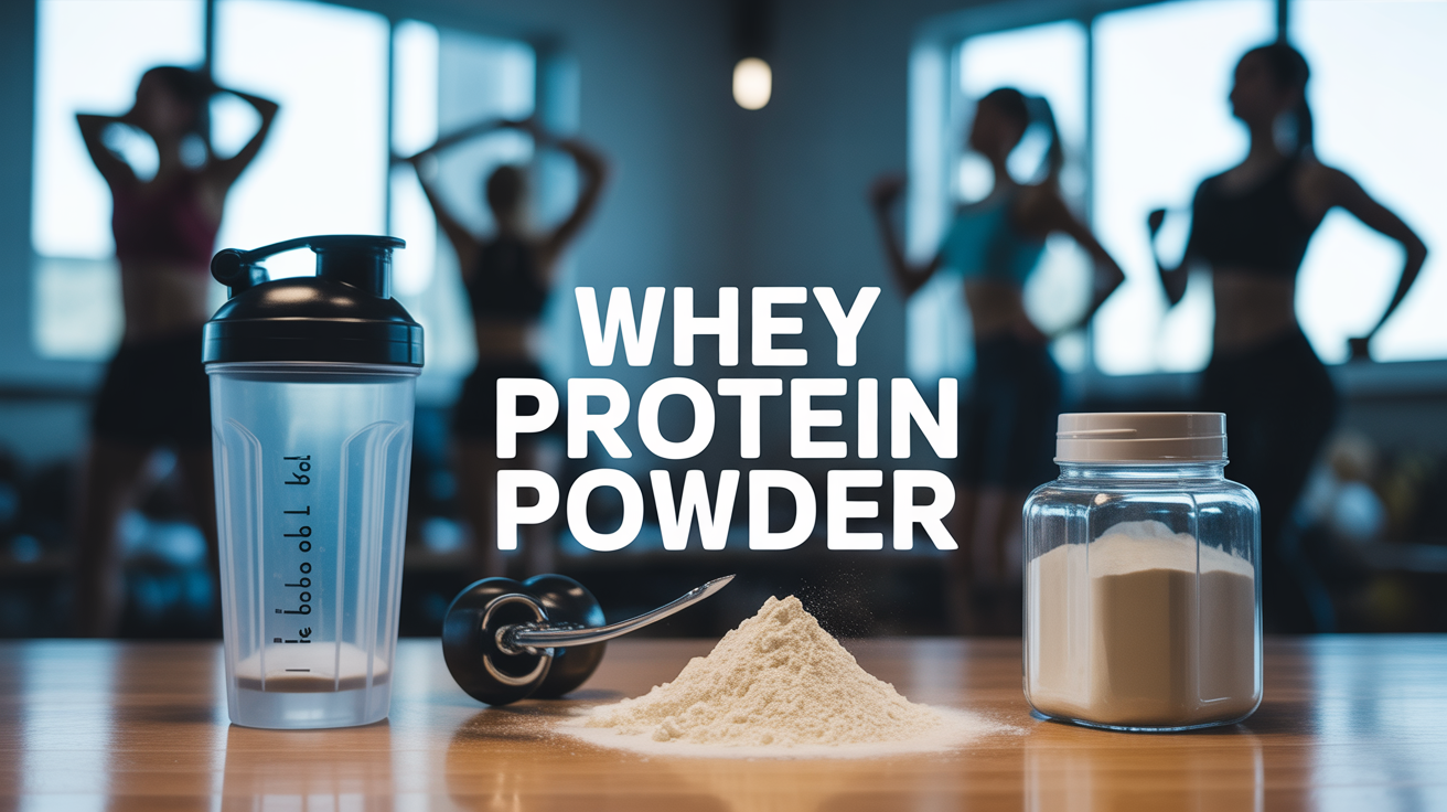 protein and whey powder sur table avec silhouettes sportives