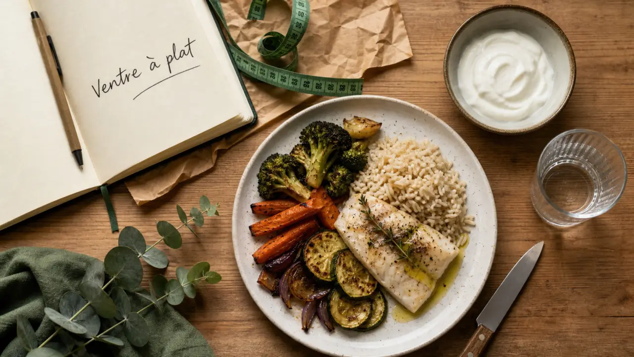 Maigrir du ventre alimentation : assiette fibres, protéines et bons gras