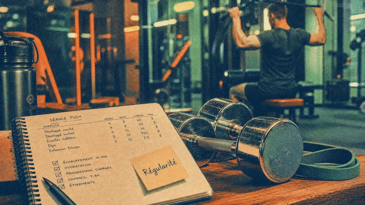 Motivation musculation : carnet régularité pour 2 séances réalistes