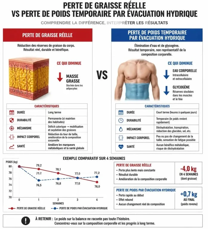 Comparaison entre perte de poids réelle et perte de poids illusoire lors d'un nettoyage du côlon