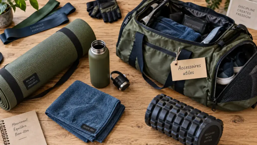 Accessoire pour sport : tapis, gourde et accessoires de séance