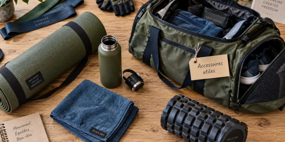 Accessoire pour sport : tapis, gourde et accessoires de séance