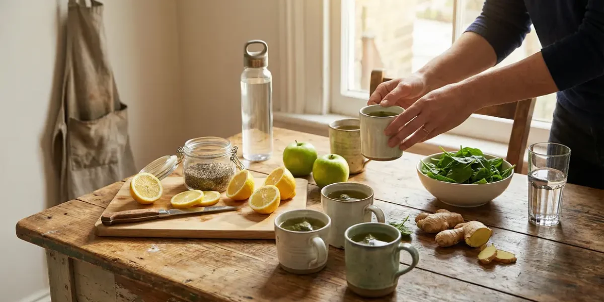 table bois ingrédients naturels boissons minceur saine
