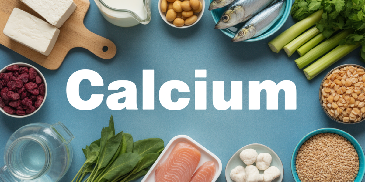 assortiment aliments riches calcium vue dessus