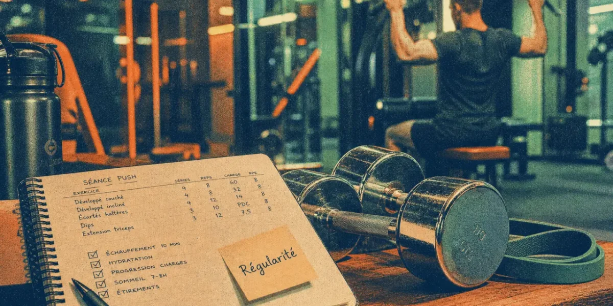 Motivation musculation : carnet régularité pour 2 séances réalistes