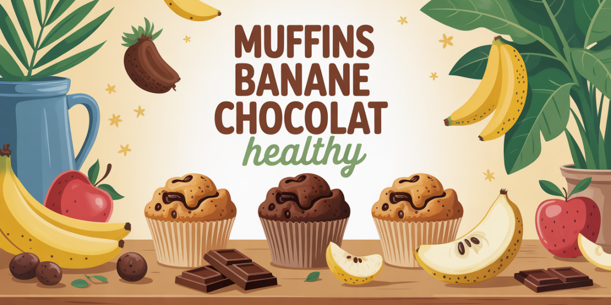 Muffins sains à la banane et au chocolat noir sur une table