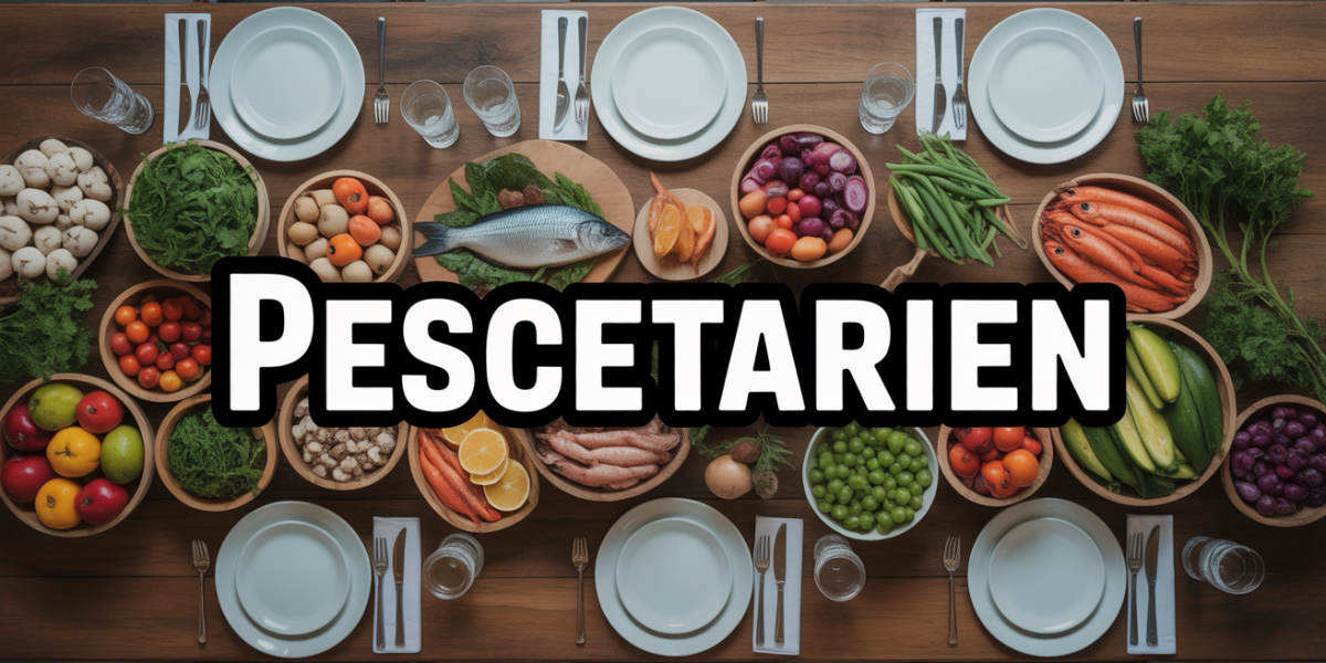 Table pescetarienne avec poisson, legumes et fruits de mer