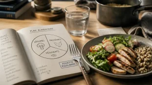 Plan alimentaire pour perte de poids : assiette idéale, légumes, protéines, féculents