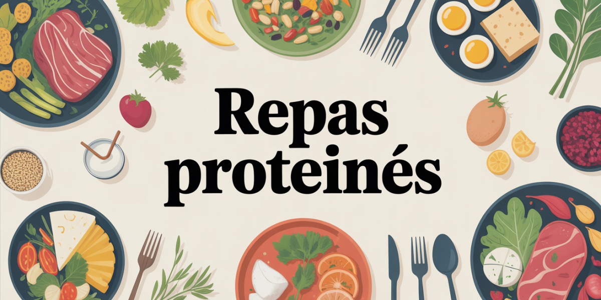 repas protéinés illustration assiette viande blanche légumes tofu quinoa oeufs