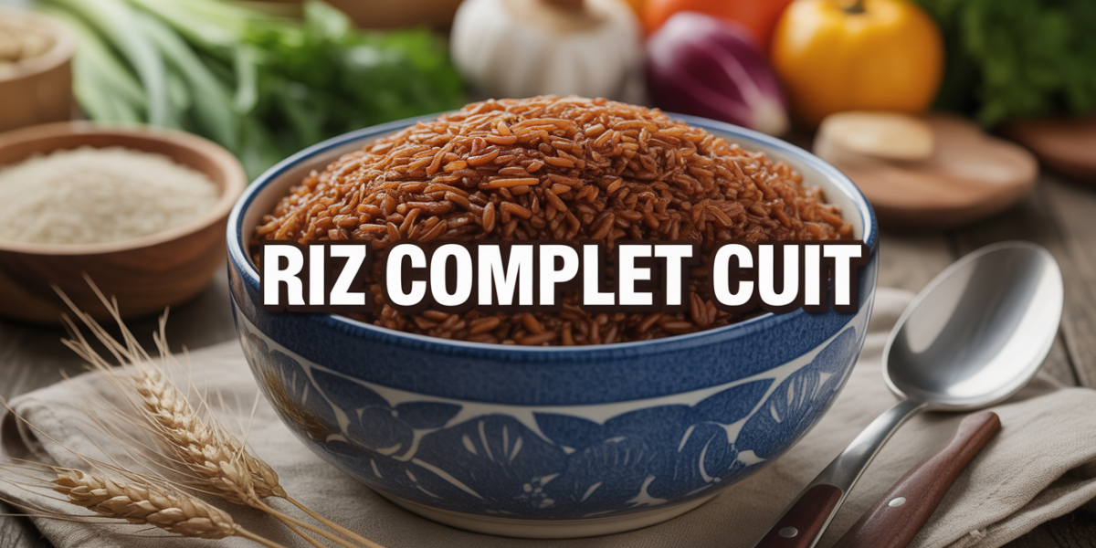 bol de riz complet cuit avec légumes colorés, vue du dessus