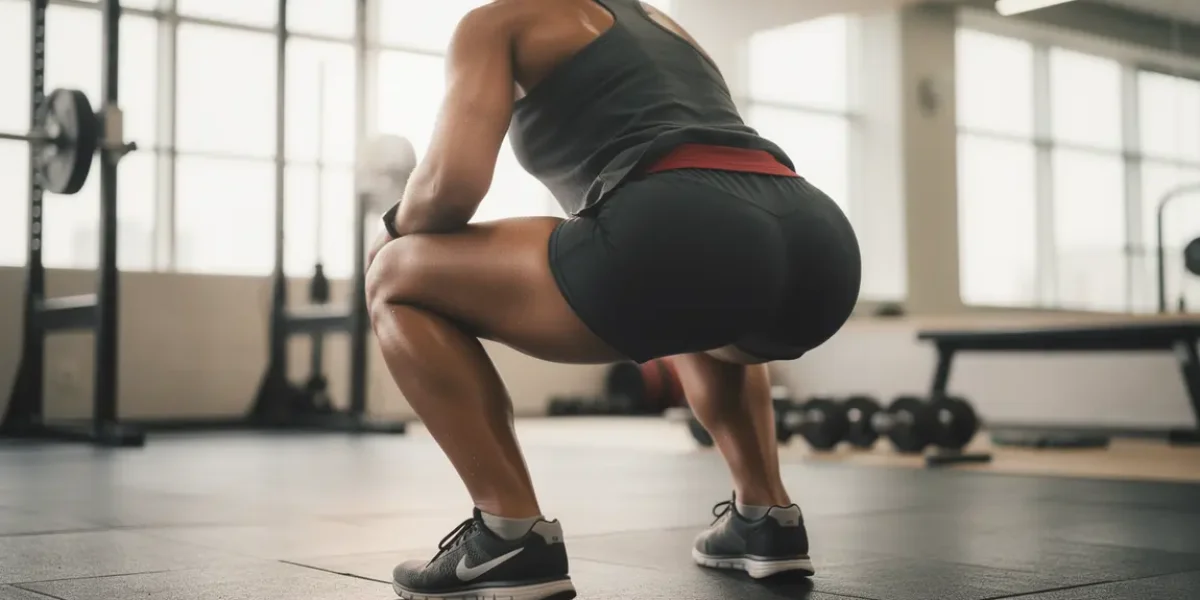 sportif réalise squat fessier profond posture et muscles en salle