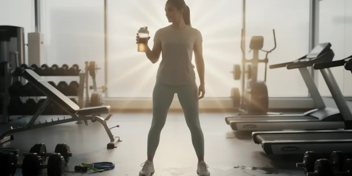 Sportif avec shaker whey protéine salle de sport